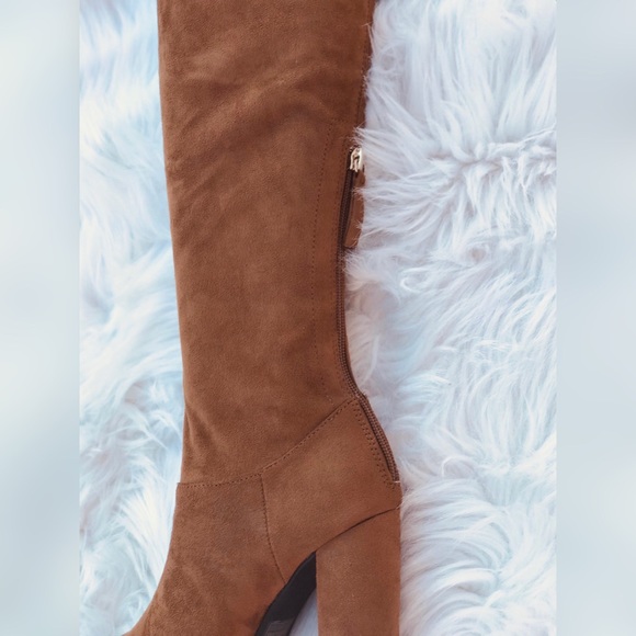 Qupid SIGNAL Brown Faux Suede Over Knee Sleek Boot - Picture 4 of 7